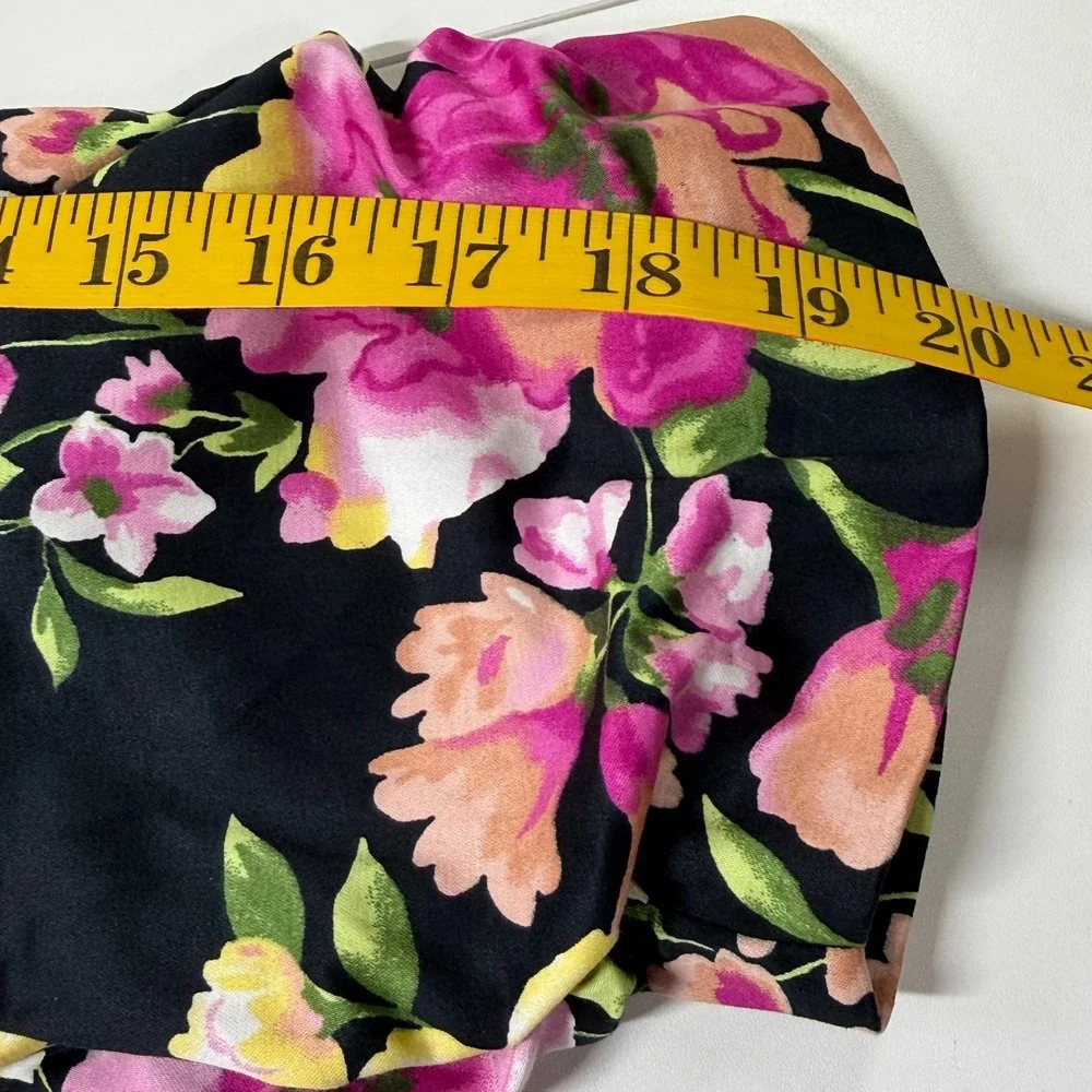 Avenue Floral Blazer Women Plus 26 Black Pink Yellow Cotton Stretch Ruched Sleev - Picture 10 of 11